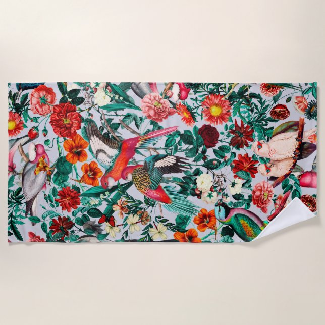 FLORAL AND BIRDS XIV-II BEACH TOWEL (Front)