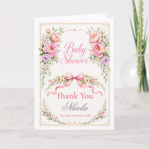Floral and Bow Baby Shower Thank You Card