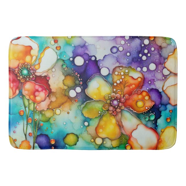 Floral and Bubbles Abstract Bath Mat (Front)