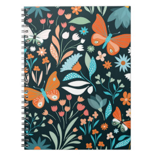 Floral and butterflies, decorative seamless patter notebook