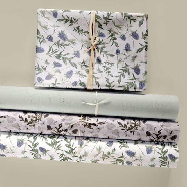 Floral And Butterflies Decoupage Wrapping Paper Sheet (Elegant Thistle Lavender And White Butterflies Wrapping Paper Sheets from Studio Posies.)