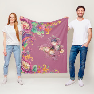 Floral and Butterfly Paisley Fleece Blanket