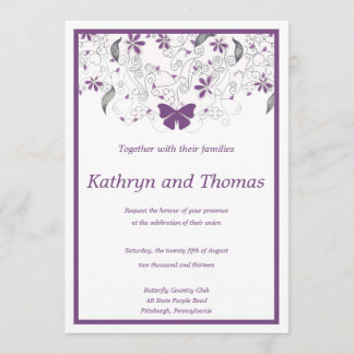 Floral and butterfly wedding invitation