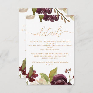 Floral and Calligraphy Wedding Guest Detail Enclosure Card