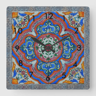 Floral and Decorative Ceramic Tile Wall Clock