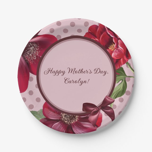 Floral and Dot Mother's Day Plate 9" (Front)