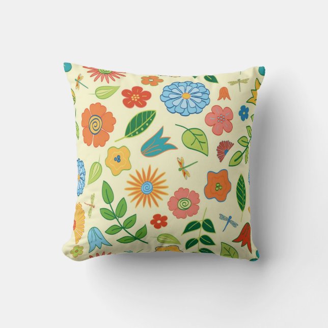 Floral and Dragonfly Patterned Cushion (Front)