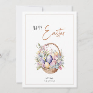 Floral and Eggs Basket Happy Easter Greetings Holiday Card