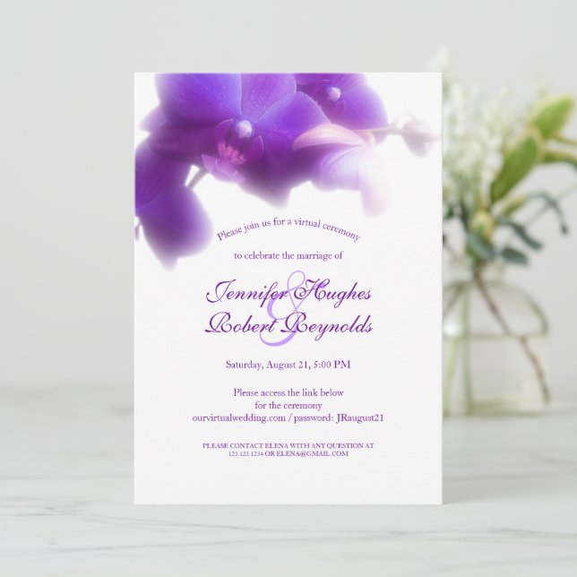 Floral and Elegant Purple Orchid Virtual Wedding Invitation (Standing Front)