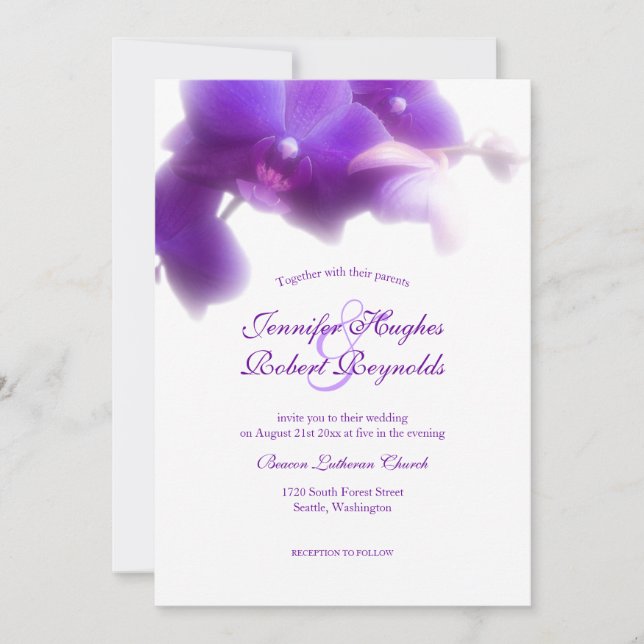 Floral and Elegant Purple Orchid Wedding Invitation (Front)