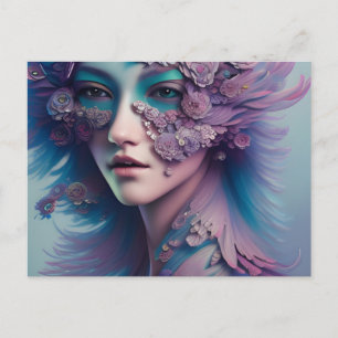 Floral and Feathers Woman Postcard