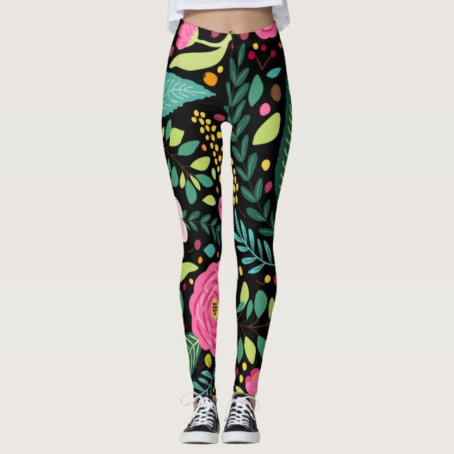 Floral And Glamour Seamless Pattern Cute  Leggings (Front)