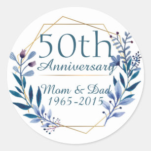 Floral and Gold 50th Wedding Anniversary Classic Round Sticker