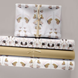 Floral And Gold Butterflies Decoupage Wrapping Paper Sheet