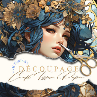 Floral and Gold Goddess Anime Style Blue Tissue Paper