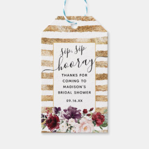Floral and Gold Sip Sip Hooray Favour Bridal Showe Gift Tags