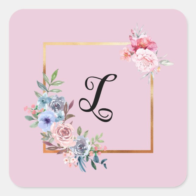 Floral and greenery geometric design watercolor  square sticker (Front)