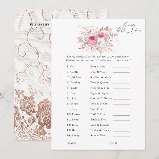 Floral and Lace Bridal Shower Game Invitation (Front/Back)