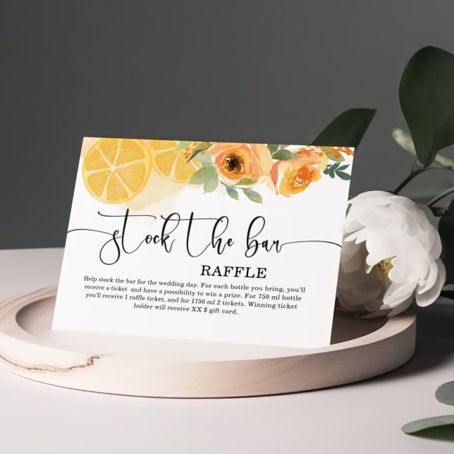 Floral and Lemons Stock the bar Bridal Shower  Enclosure Card (Creator Uploaded)