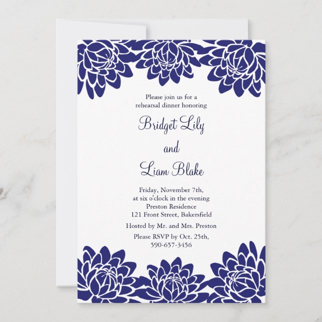 Floral and Modern Rehearsal Dinner Invitation (Front)