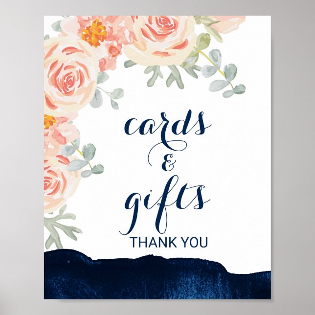 Floral and Navy Watercolor Cards and Gifts Sign (Front)