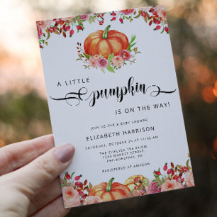 Floral and orange Pumpkins baby shower  Invitation