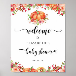 Floral and orange Pumpkins baby shower welcome  Poster