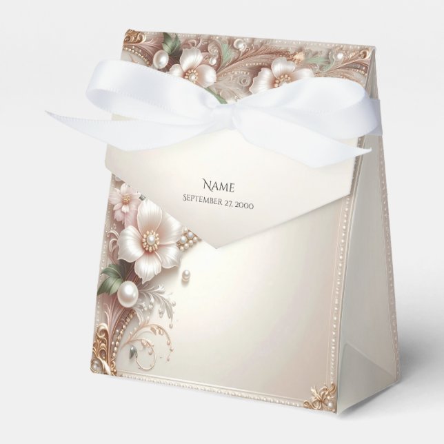 Floral and Pearl Embellishments Favor Box (Front Side)