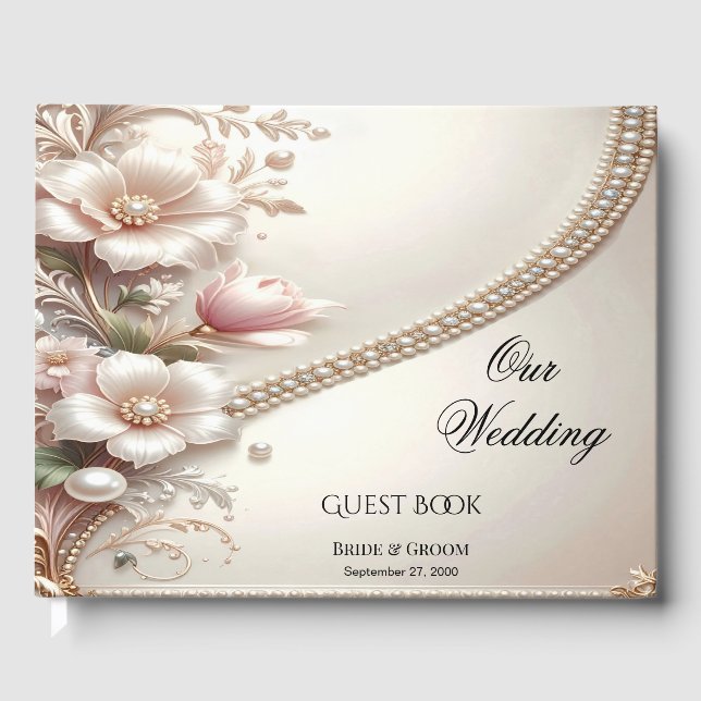 Floral and Pearl Embellishments Guest Book (Front)