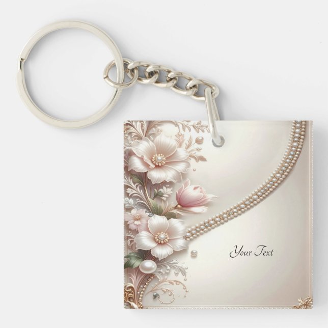 Floral and Pearl Embellishments Keychain (Front)