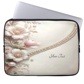 Floral and Pearl Embellishments Laptop Sleeve