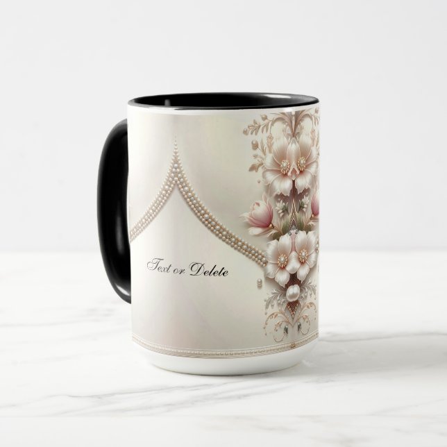 Floral and Pearl Embellishments Mug (Front Left)