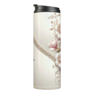Floral and Pearl Embellishments Thermal Tumbler