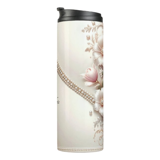 Floral and Pearl Embellishments Thermal Tumbler (Rotated Right)