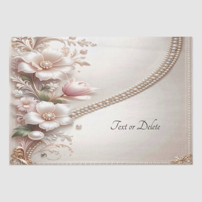 Floral and Pearl Embellishments Tissue Paper (Front)
