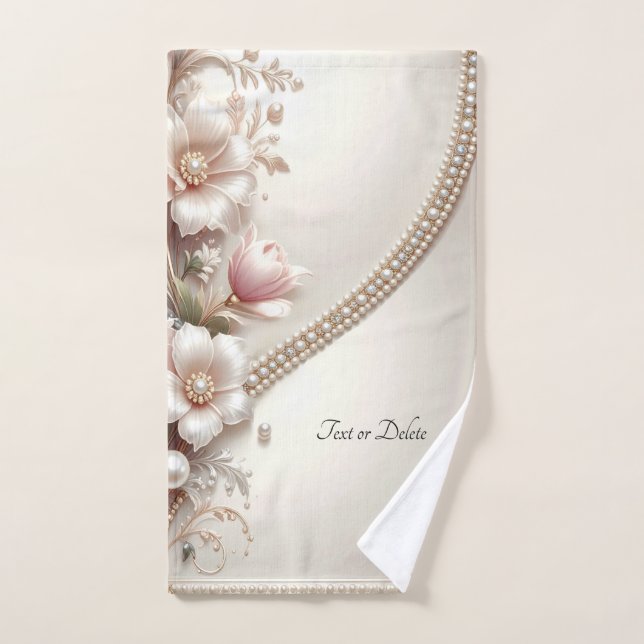 Floral and Pearl Embellishments Towel Set (Hand Towel)