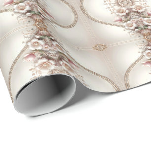 Floral and Pearl Embellishments Wrapping Paper