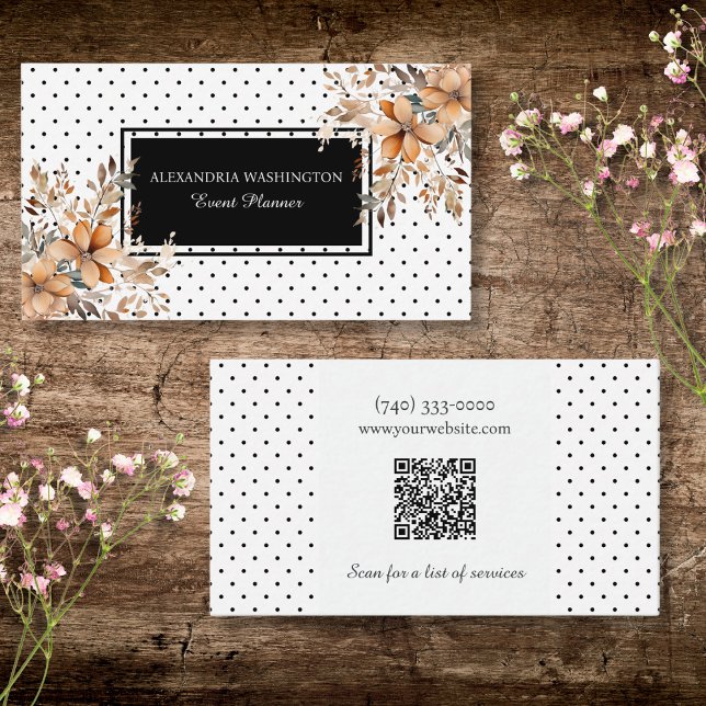 Floral and Polka Dot with QR Code Business Card (Creator Uploaded)