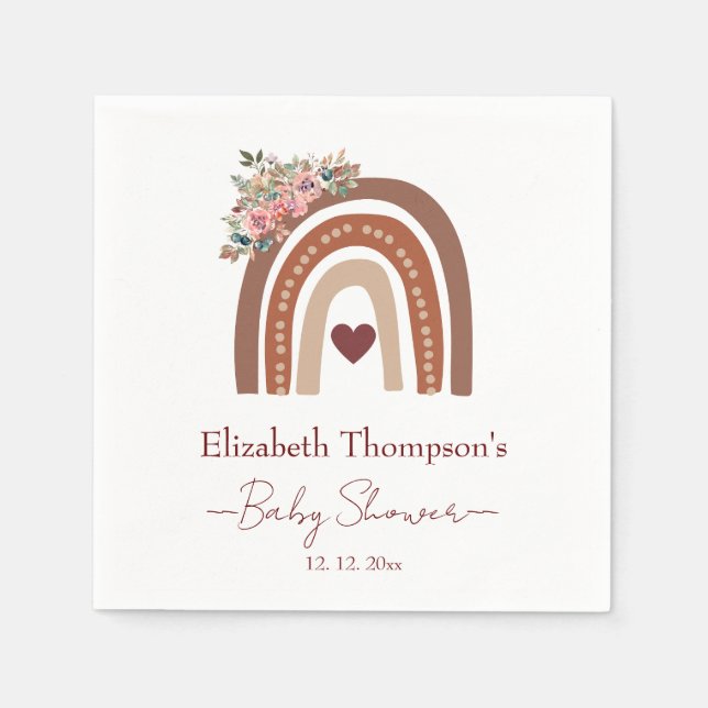 Floral and rainbow baby shower party earthy napkin (Front)
