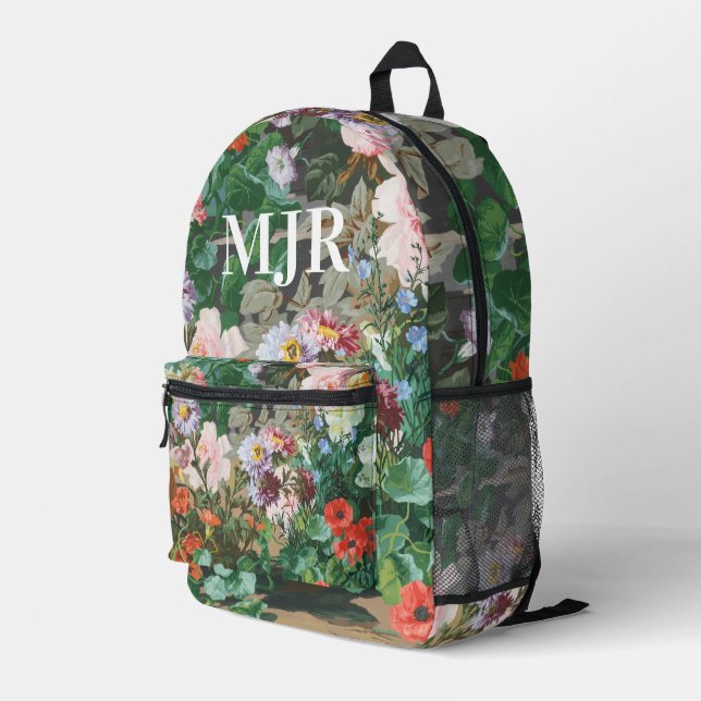 Floral and Sage Green Elegant Chic  Printed Backpack (Back Corner Right)