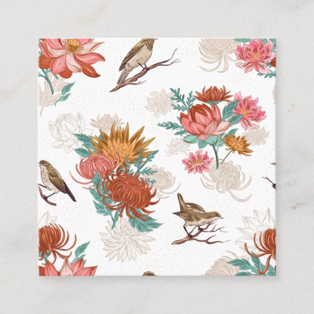 Floral And Sparrow  Square Business Card (Front)