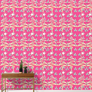 Floral And Stars Zig Zag Pink Wallpaper