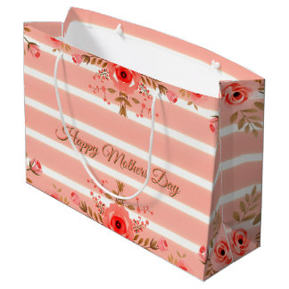 Floral And Stripe Mothers Day Elegant Large Gift Bag