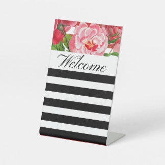 Floral and Stripes Welcome Pedestal Sign