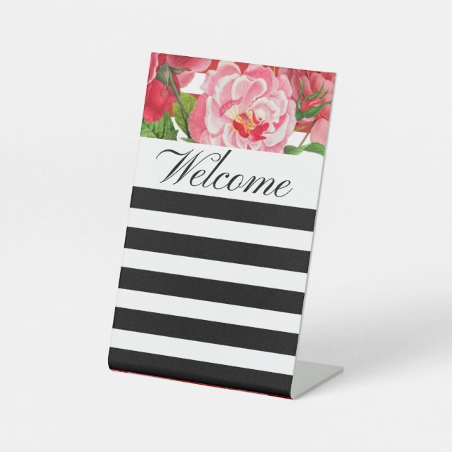 Floral and Stripes Welcome Pedestal Sign (Front)