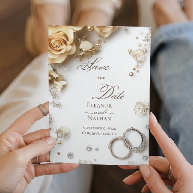 Floral and Two wedding rings sophisticated  Invitation (Creator Uploaded)