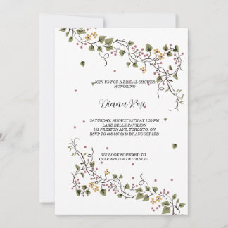 floral and vines  minimalistic green invitation