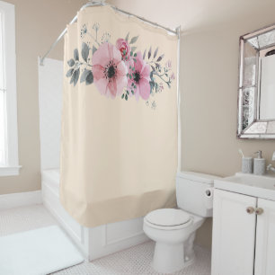 Floral anemone flower bouquet cream pink shower curtain