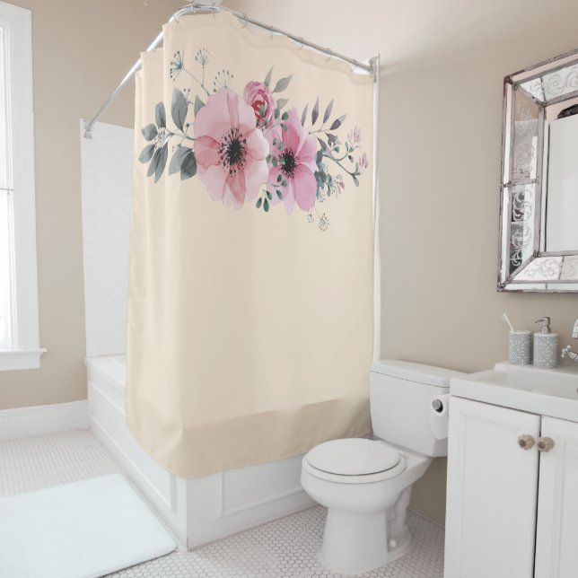 Floral anemone flower bouquet cream pink  shower curtain (In Situ)