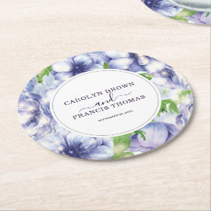 Floral Anemone Wedding Luxury Personalised Round Paper Coaster